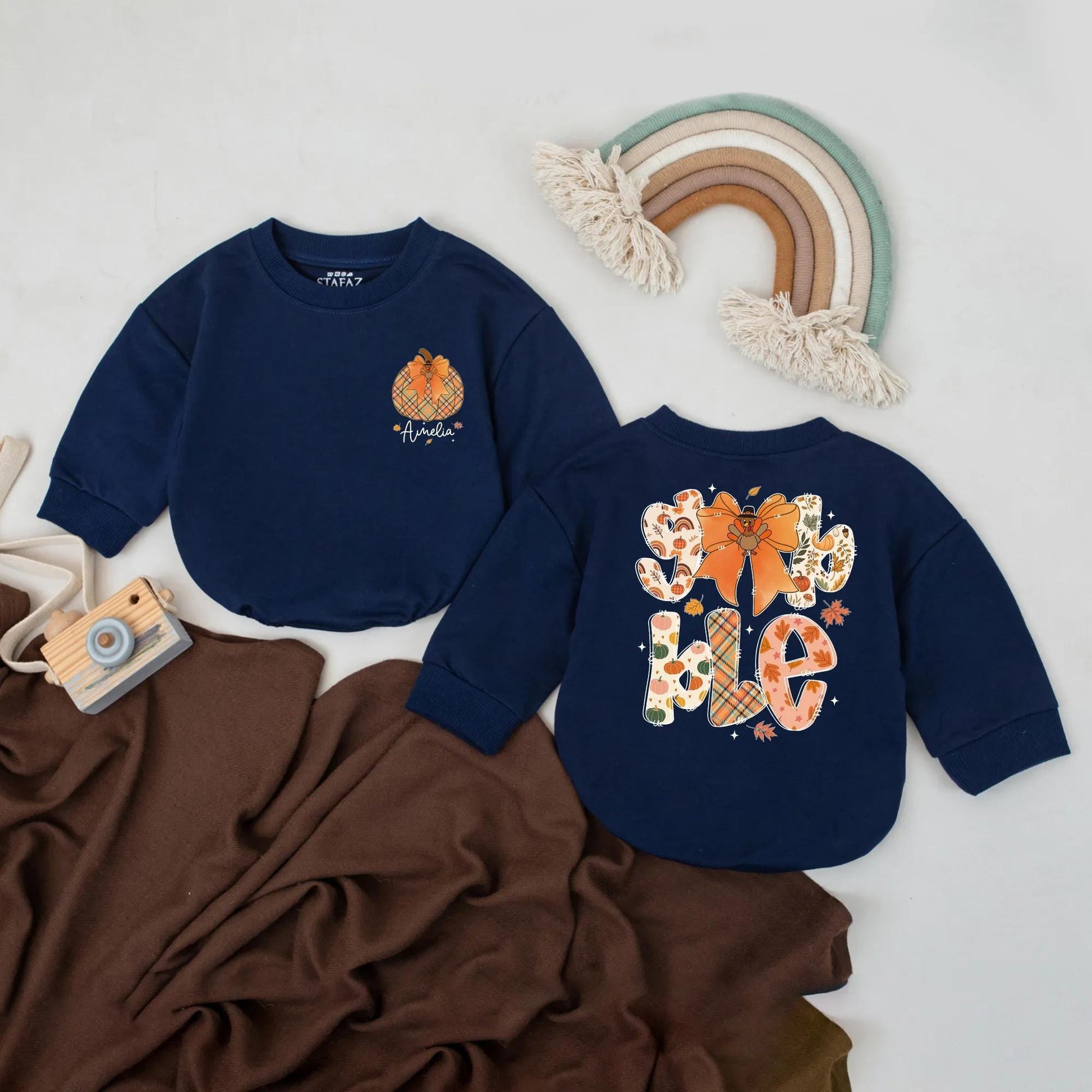 Custom Gobble Turkey Romper for Girl's First Thanksgiving Outfit with Personalized Name Baby Shower Gift Gobble Gobble