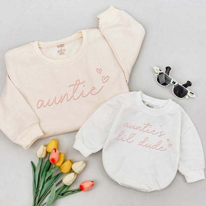 Auntie & Lil Dude Matching Sweatshirt Set, New Aunt Gift for Kids, Comfy Family Shirts, Aunt & Nephew Birthday Outfit, Best Auntie Present Idea