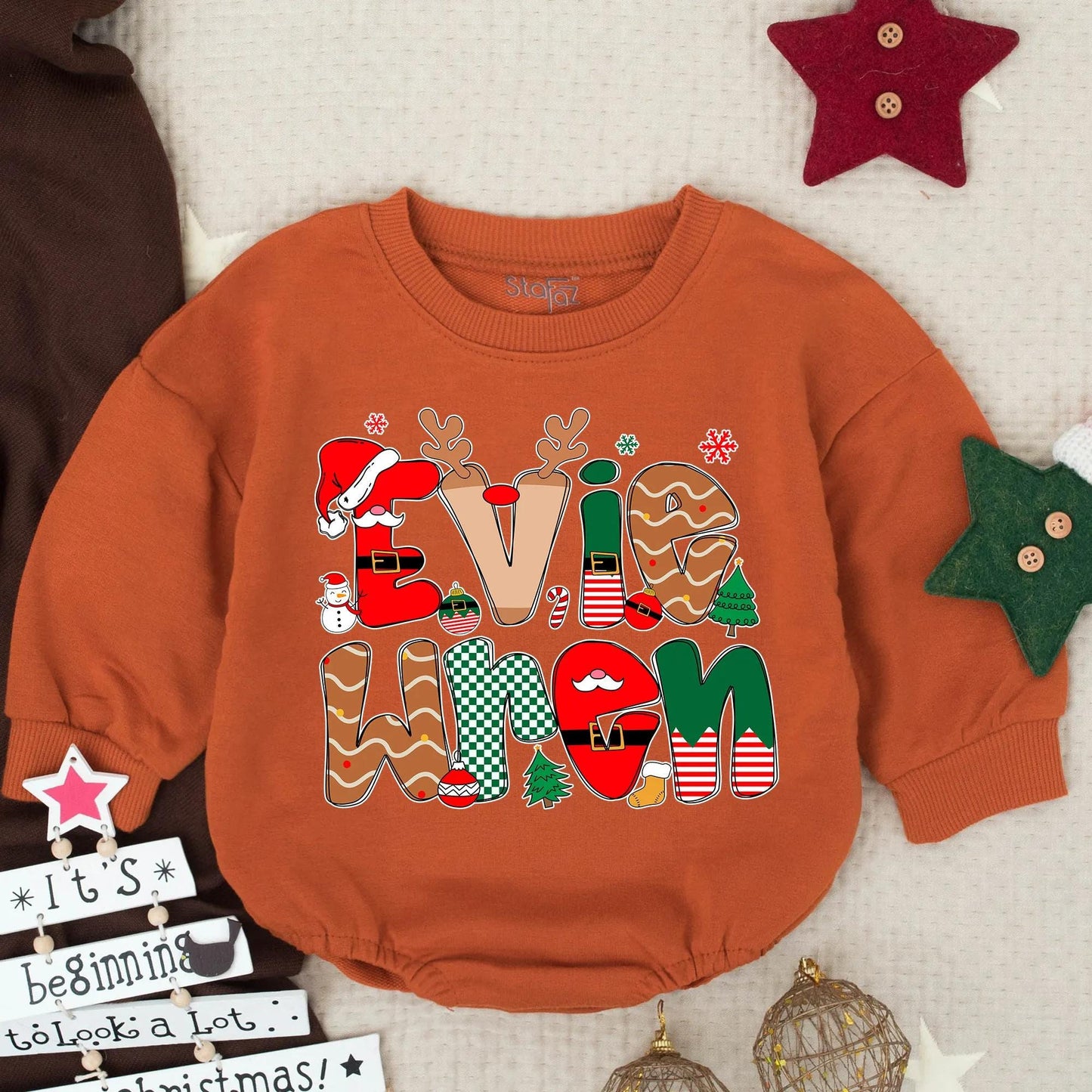 Personalized Christmas Romper Evie When Name Outfit, Custom Holiday Baby Girl Clothes, Festive Xmas Toddler Gift, Preppy Monogrammed Infant Romper Set
