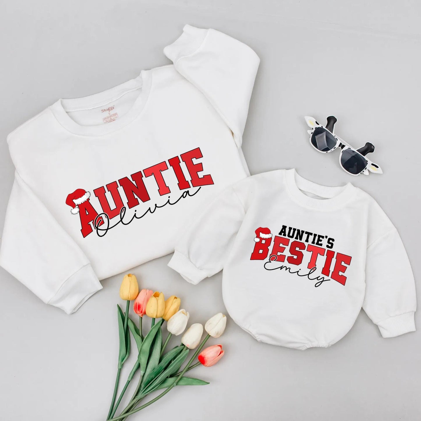 Personalized Auntie's Bestie Christmas Sweatshirt Gift for Aunt Matching Family Outfit Cozy Holiday Joy