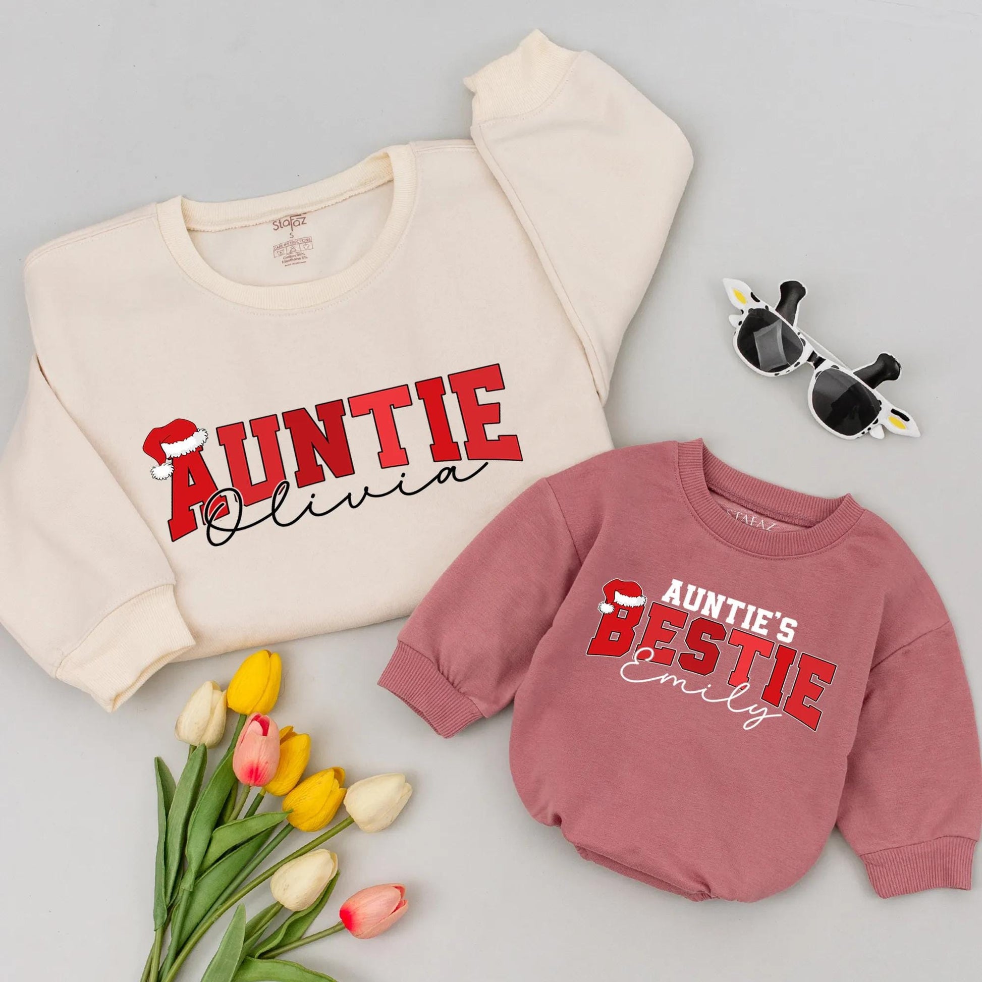 Personalized Auntie's Bestie Christmas Sweatshirt Gift for Aunt Matching Family Outfit Cozy Holiday Joy