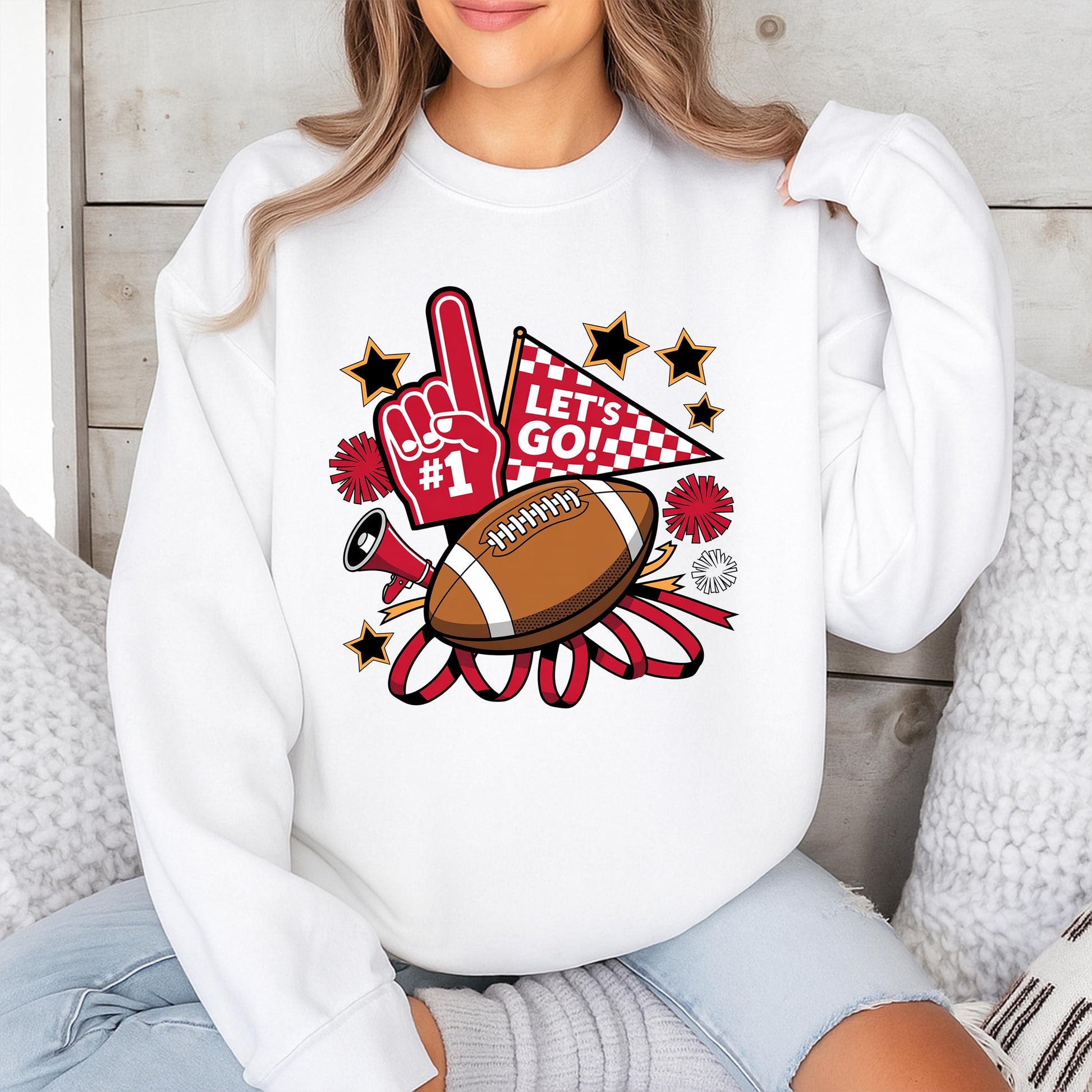 Game Day Cheer Sweatshirt: Football Mom Spirit Wear Outfit with Pom-Poms & Megaphone! Cute Cheerleader Gift for High School & College Game Nights! 