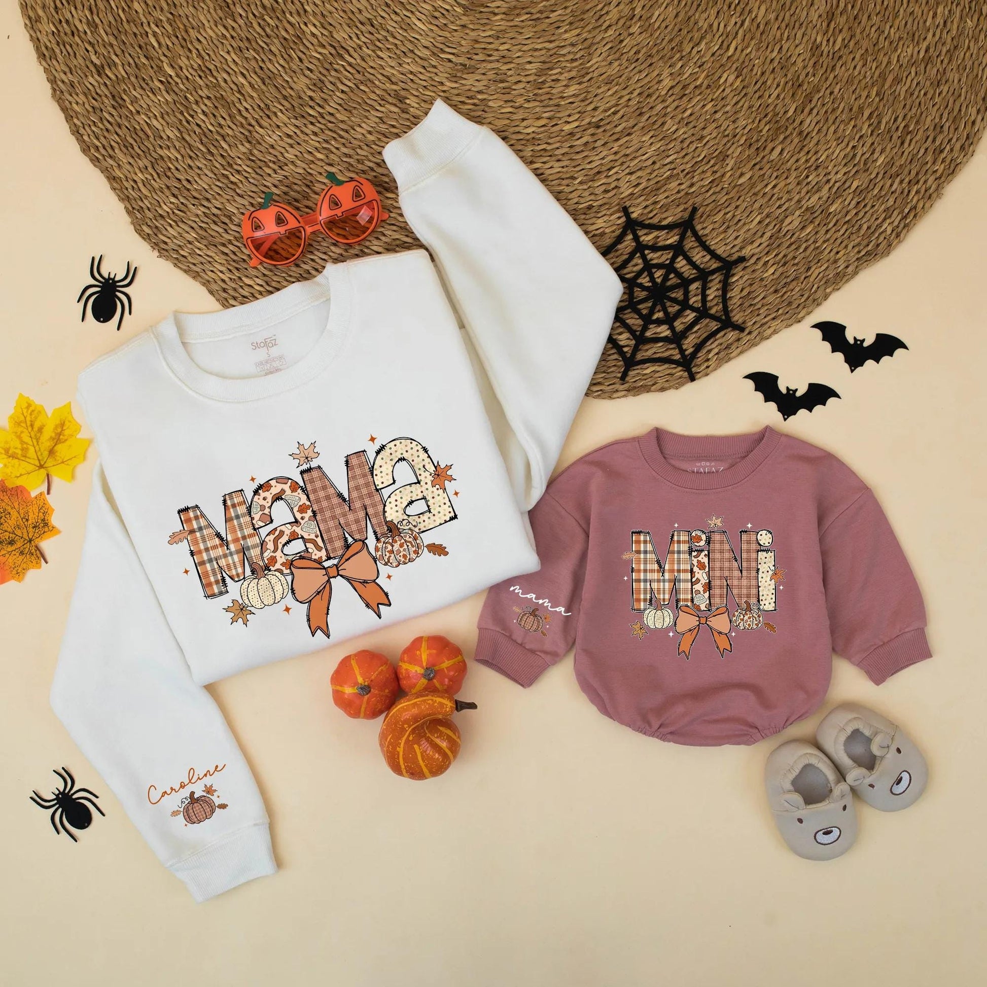 Personalized Cute Pumpkin Mama and Mini Fall Matching Sweatshirt Custom Name Gift for Autumn Outfits 130