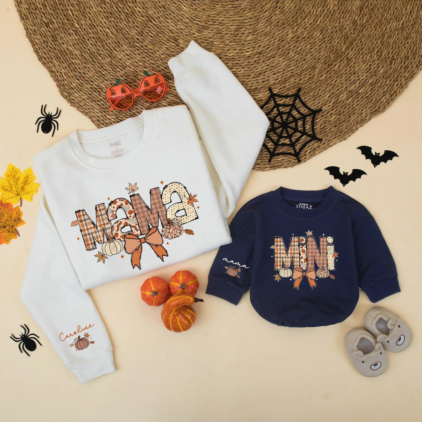 Personalized Cute Pumpkin Mama and Mini Fall Matching Sweatshirt Custom Name Gift for Autumn Outfits 130