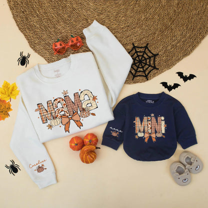 Personalized Cute Pumpkin Mama and Mini Fall Matching Sweatshirt Custom Name Gift for Autumn Outfits 130