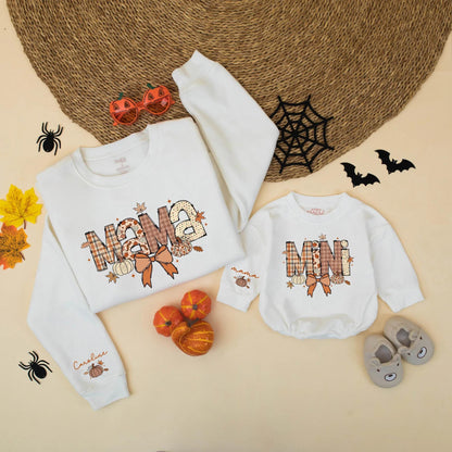 Personalized Cute Pumpkin Mama and Mini Fall Matching Sweatshirt Custom Name Gift for Autumn Outfits 130