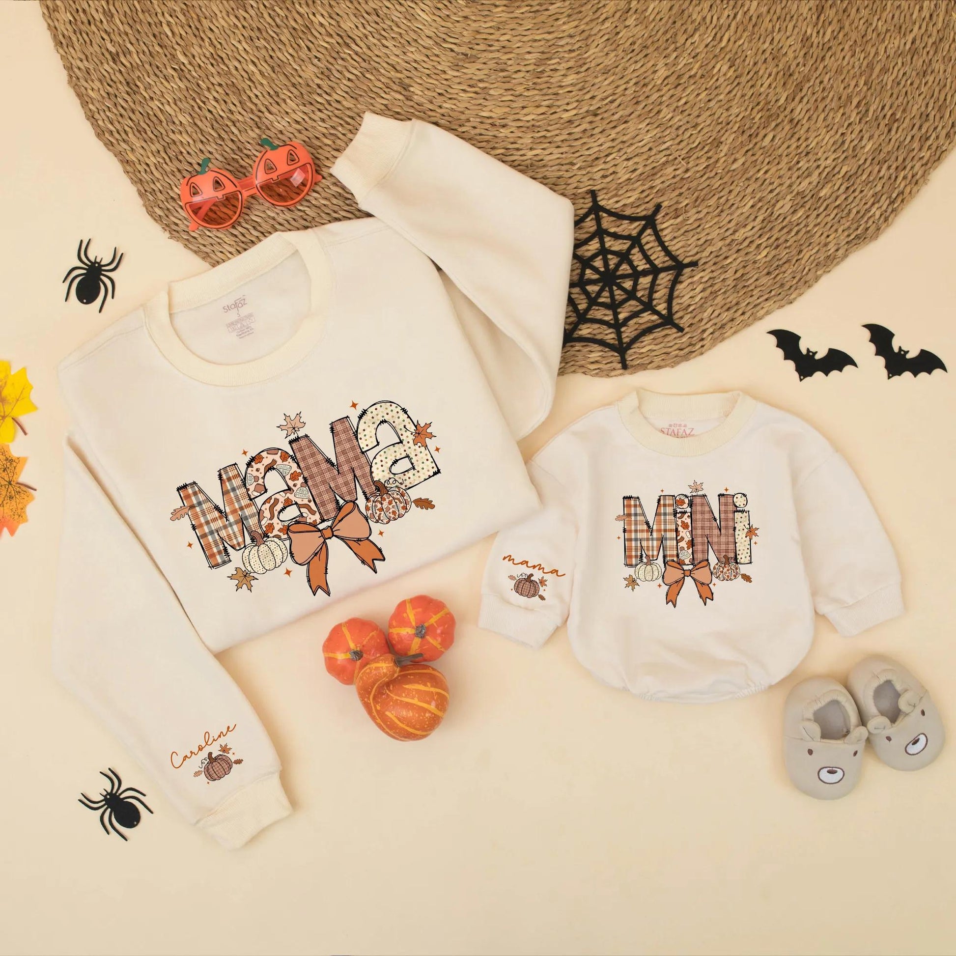 Personalized Cute Pumpkin Mama and Mini Fall Matching Sweatshirt Custom Name Gift for Autumn Outfits 130