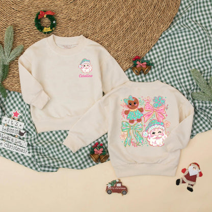 Personalized Girly Christmas Romper with Winking Santa & Pink Script 'Caroline', Cute Holiday Baby Bodysuit, Winter Gift