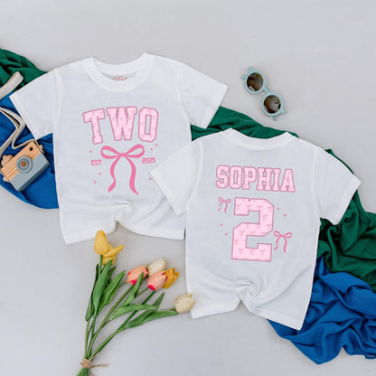 Sophia's Second Birthday Girl T-Shirt with Pink Bow TWO Design! Adorable 2nd Birthday Outfit, Personalized Party Tee & Star Details—A Special Gift! (139)