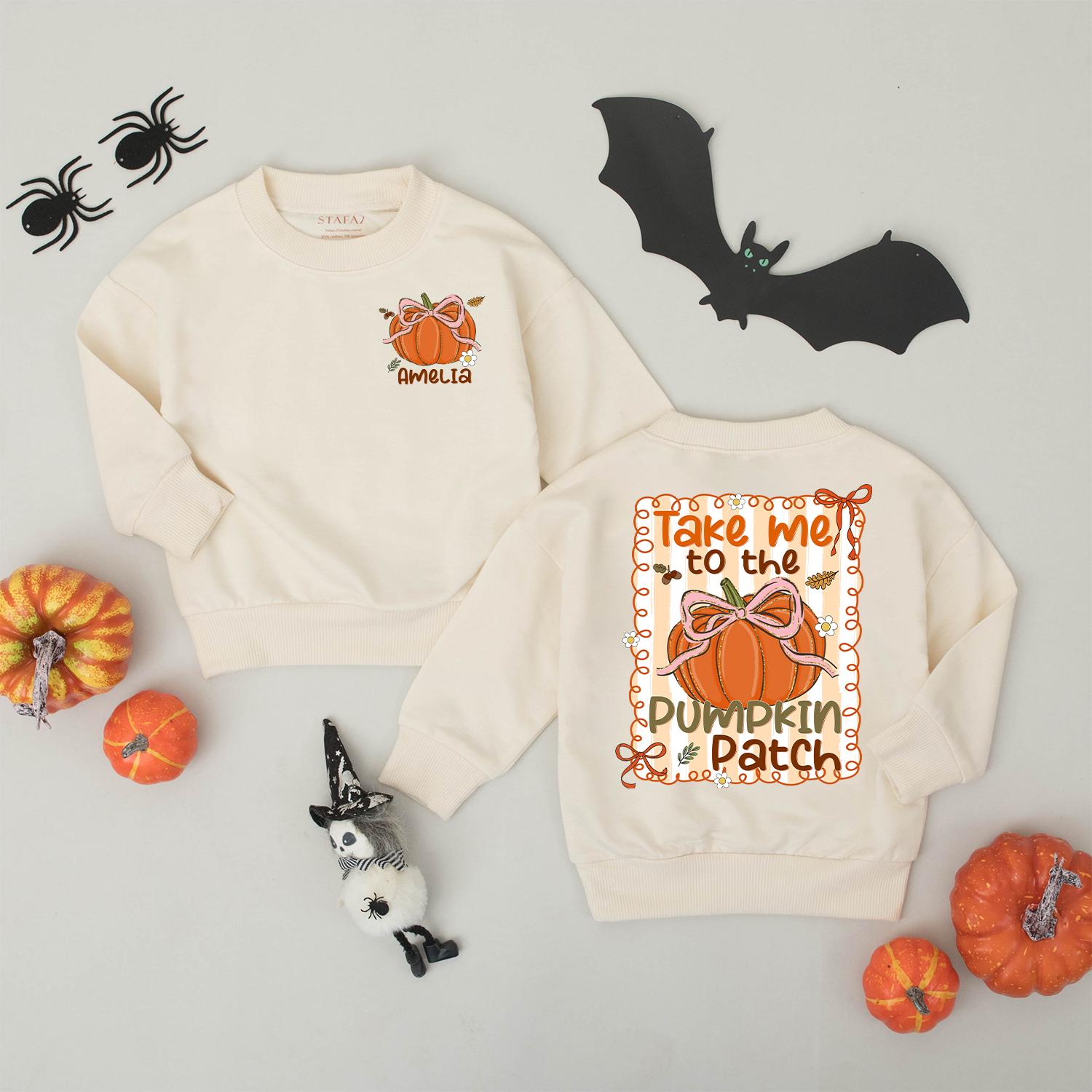 Matching Pumpkin Patch Sweaters Mommy and Me Fall Family Outfit with Orange Pumpkin Bow Design, Take Me To The Patch, Fall Season