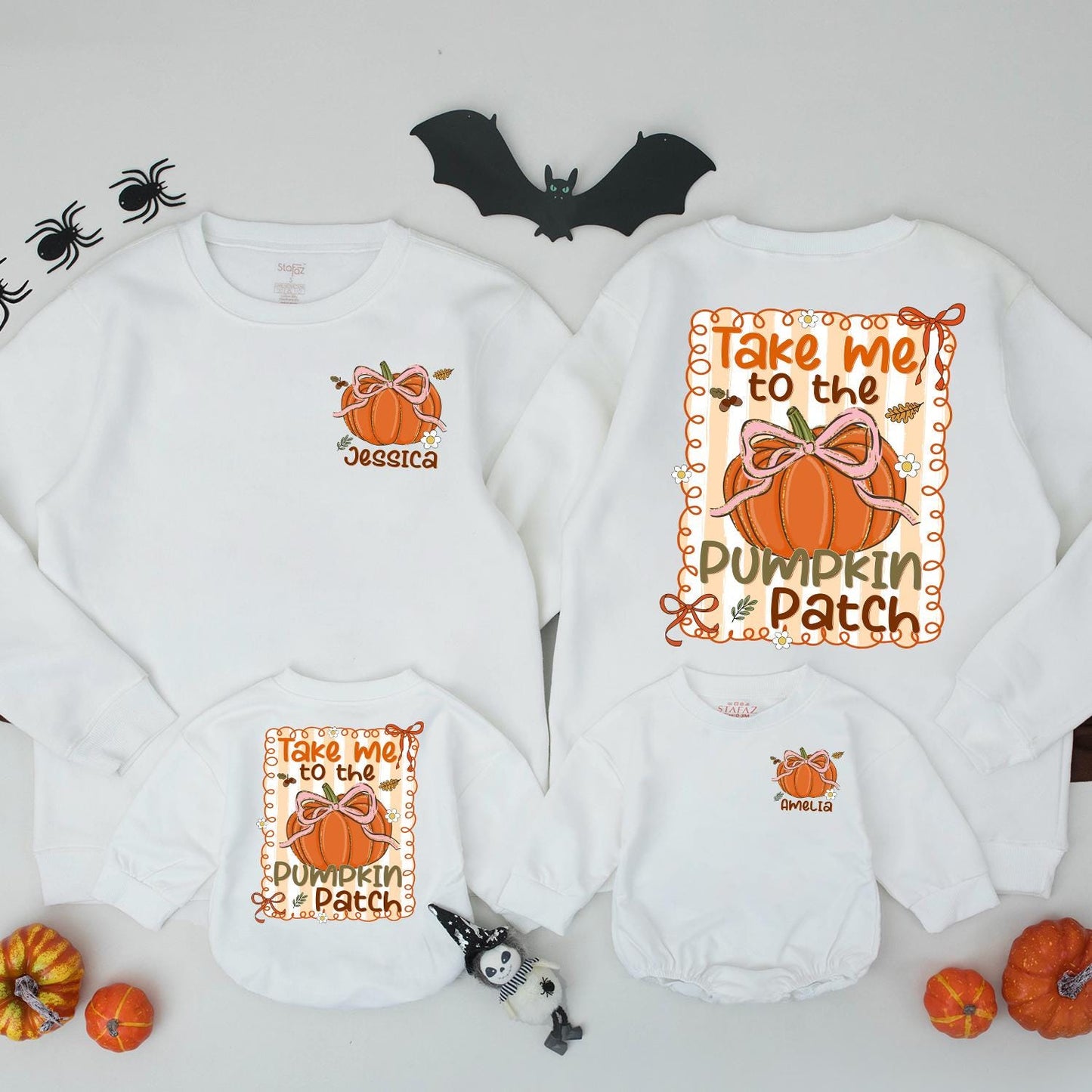 Matching Pumpkin Patch Sweaters Mommy and Me Fall Family Outfit with Orange Pumpkin Bow Design, Take Me To The Patch, Fall Season