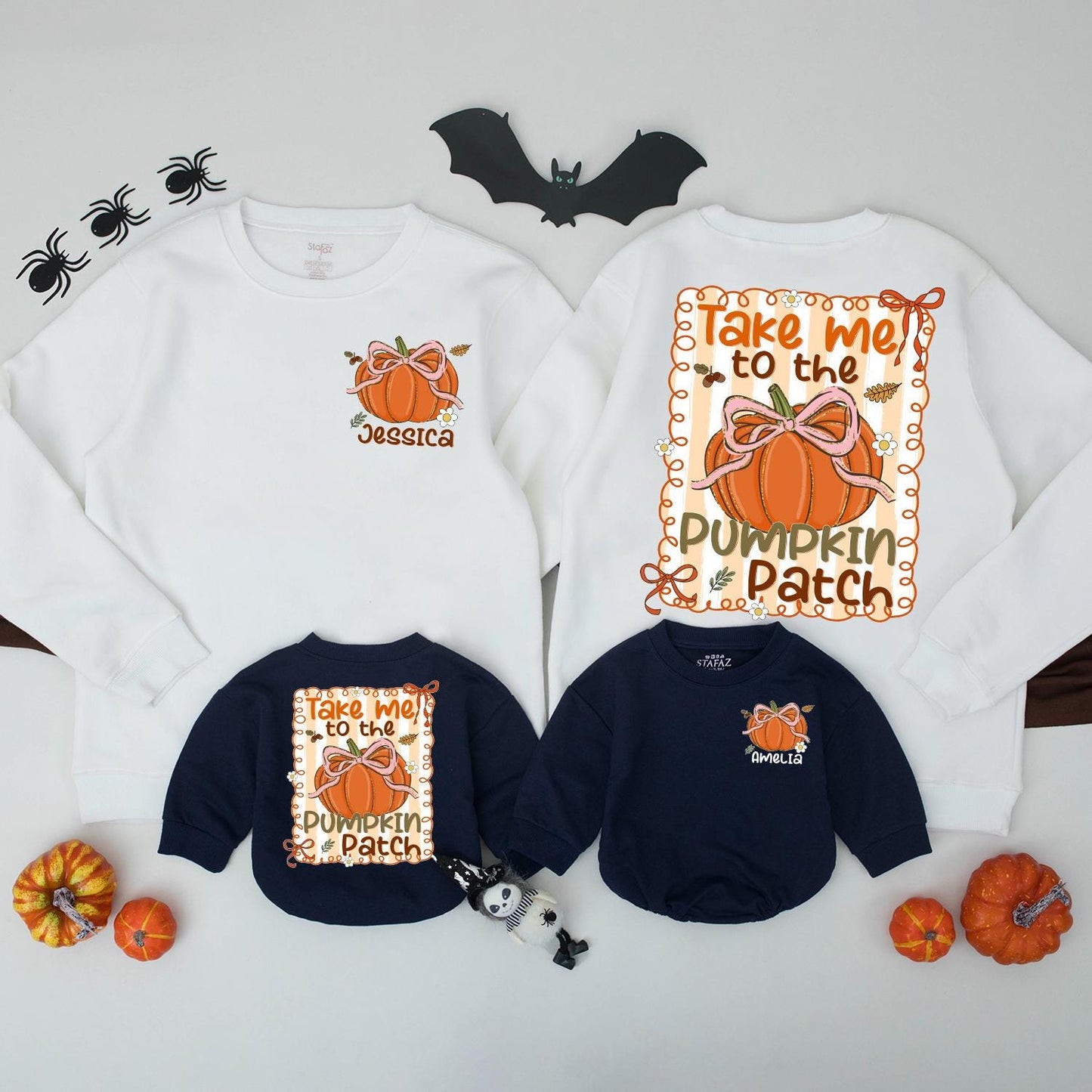 Matching Pumpkin Patch Sweaters Mommy and Me Fall Family Outfit with Orange Pumpkin Bow Design, Take Me To The Patch, Fall Season
