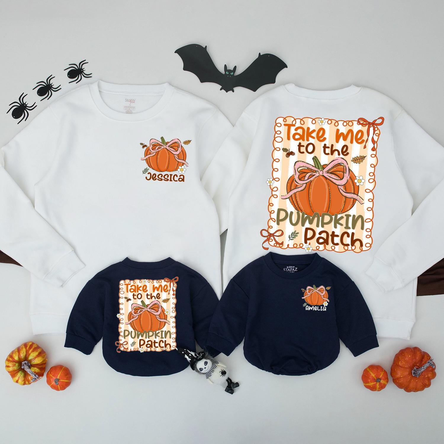 Matching Pumpkin Patch Sweaters Mommy and Me Fall Family Outfit with Orange Pumpkin Bow Design, Take Me To The Patch, Fall Season