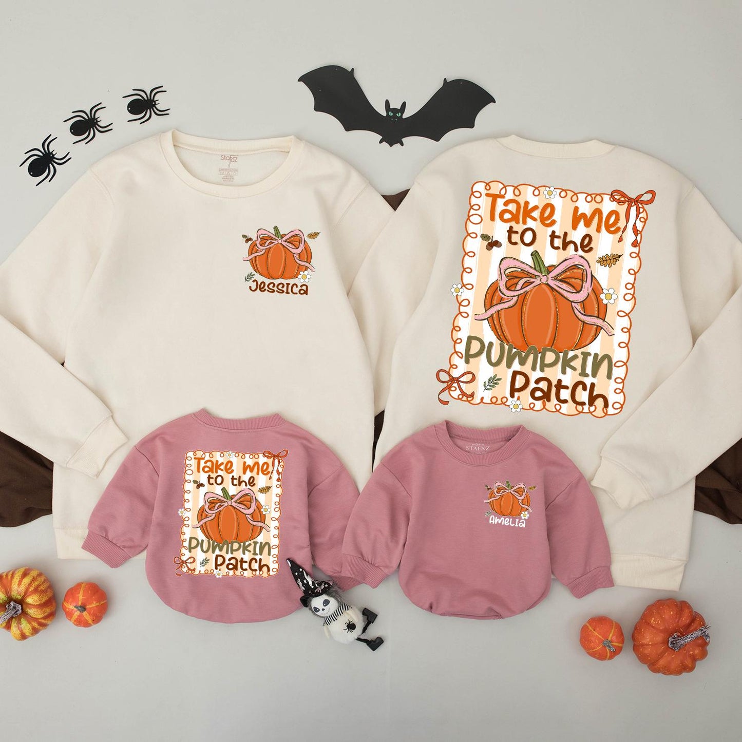 Matching Pumpkin Patch Sweaters Mommy and Me Fall Family Outfit with Orange Pumpkin Bow Design, Take Me To The Patch, Fall Season