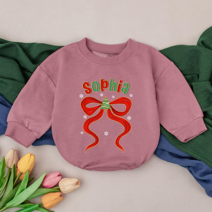 Sophia Personalized Girly Christmas Romper Red Bow First Christmas Outfit Custom Name Baby Xmas Clothes Shower Gift