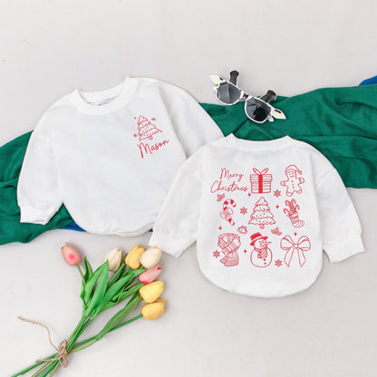 Personalized Retro Merry Christmas Romper Baby Girl Outfit Custom Name 'Mason' First Xmas Bodysuit Gift
