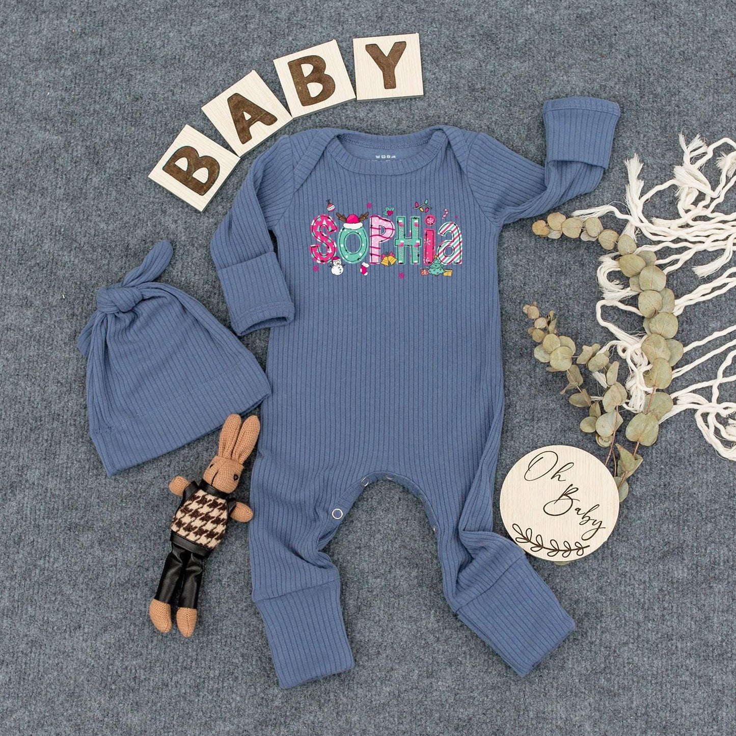 Sophia's First Christmas Baby Bodysuit | Personalized Floral Name Newborn Romper Gift | Cute Holiday Outfit for Baby Girl