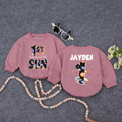 Space-Themed 1st Birthday Romper | Personalized Baby Outfit '1st Trip Around the Sun' | Custom Name Bodysuit | Galaxy Design for Baby Girl or Boy