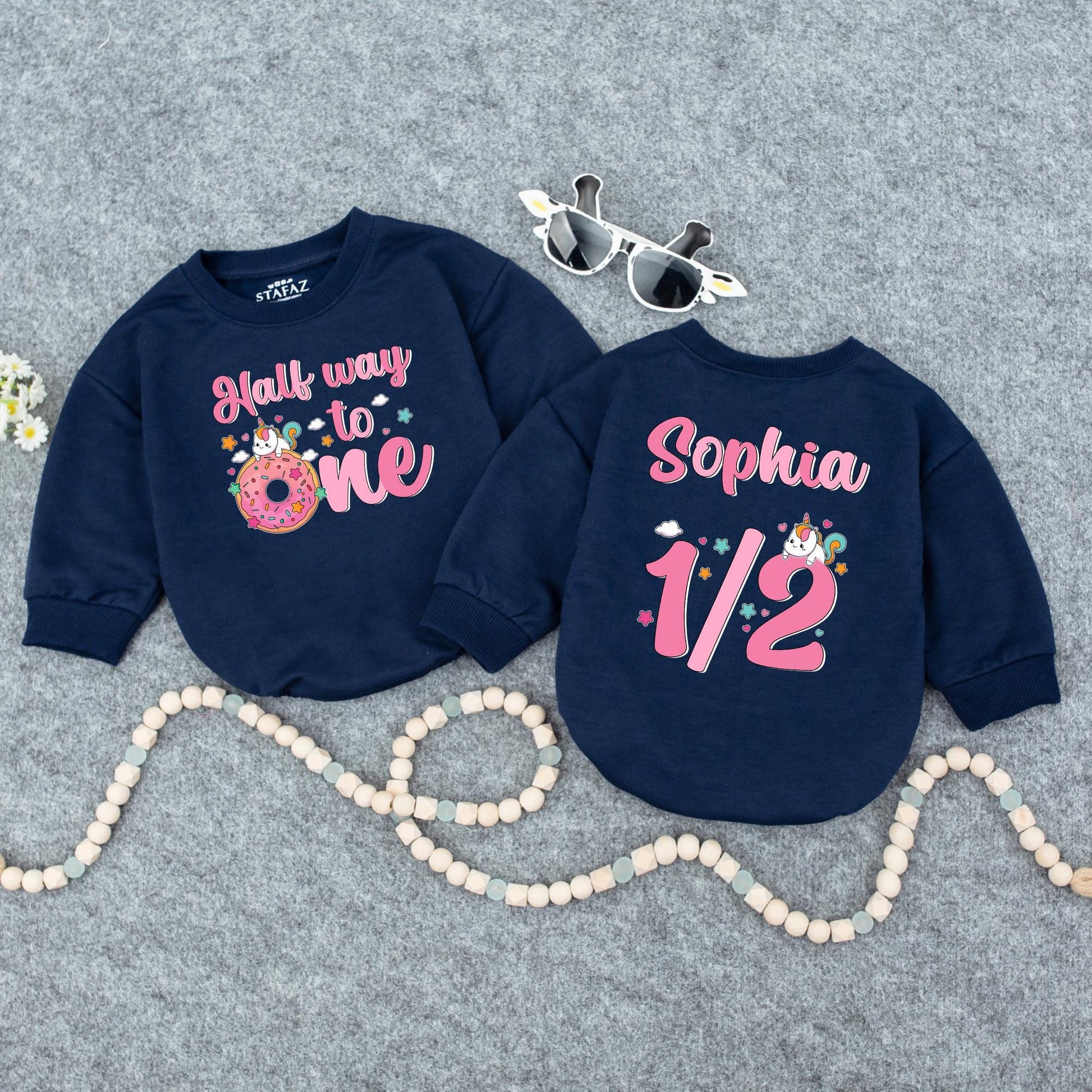 Half Way to One Unicorn Romper for Baby Girl 6 Month Birthday Outfit Personalized Pink Unicorn Half Birthday Bodysuit Adorable Unicorn Cake Baby Shower Gift Idea