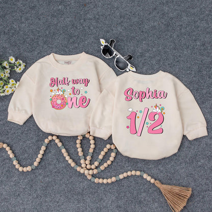 Half Way to One Unicorn Romper for Baby Girl 6 Month Birthday Outfit Personalized Pink Unicorn Half Birthday Bodysuit Adorable Unicorn Cake Baby Shower Gift Idea