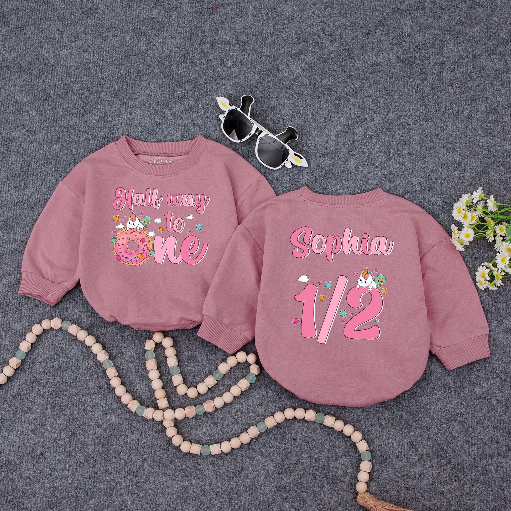 Half Way to One Unicorn Romper for Baby Girl 6 Month Birthday Outfit Personalized Pink Unicorn Half Birthday Bodysuit Adorable Unicorn Cake Baby Shower Gift Idea