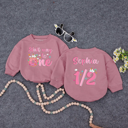 Half Way to One Unicorn Romper for Baby Girl 6 Month Birthday Outfit Personalized Pink Unicorn Half Birthday Bodysuit Adorable Unicorn Cake Baby Shower Gift Idea