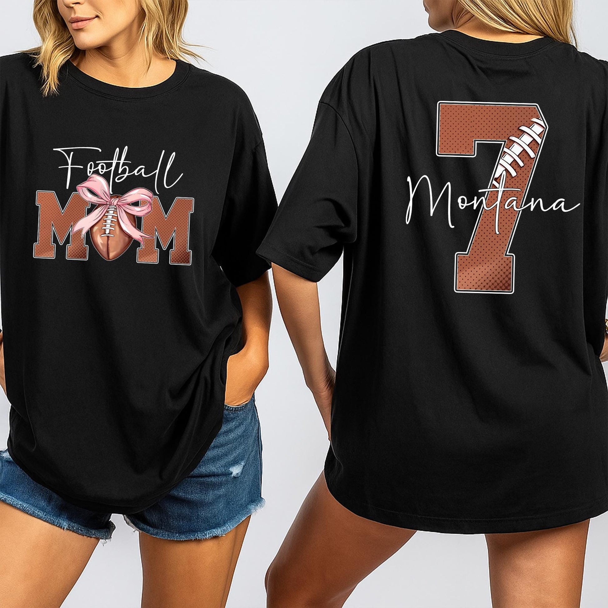 Football MOM Shirt Personalized with Player Number & Name, Spotted Print Game Day Tee, Custom Sports Mama Outfit, Unique Gift for Football Season