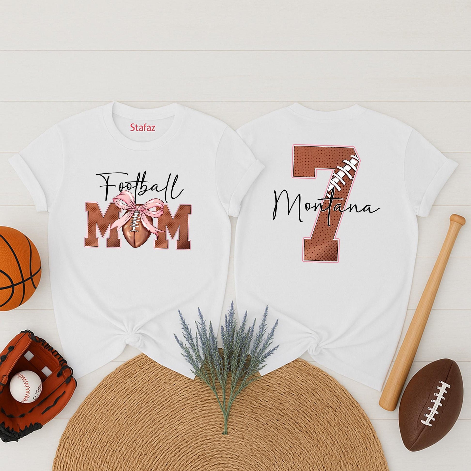 Football MOM Shirt Personalized with Player Number & Name, Spotted Print Game Day Tee, Custom Sports Mama Outfit, Unique Gift for Football Season