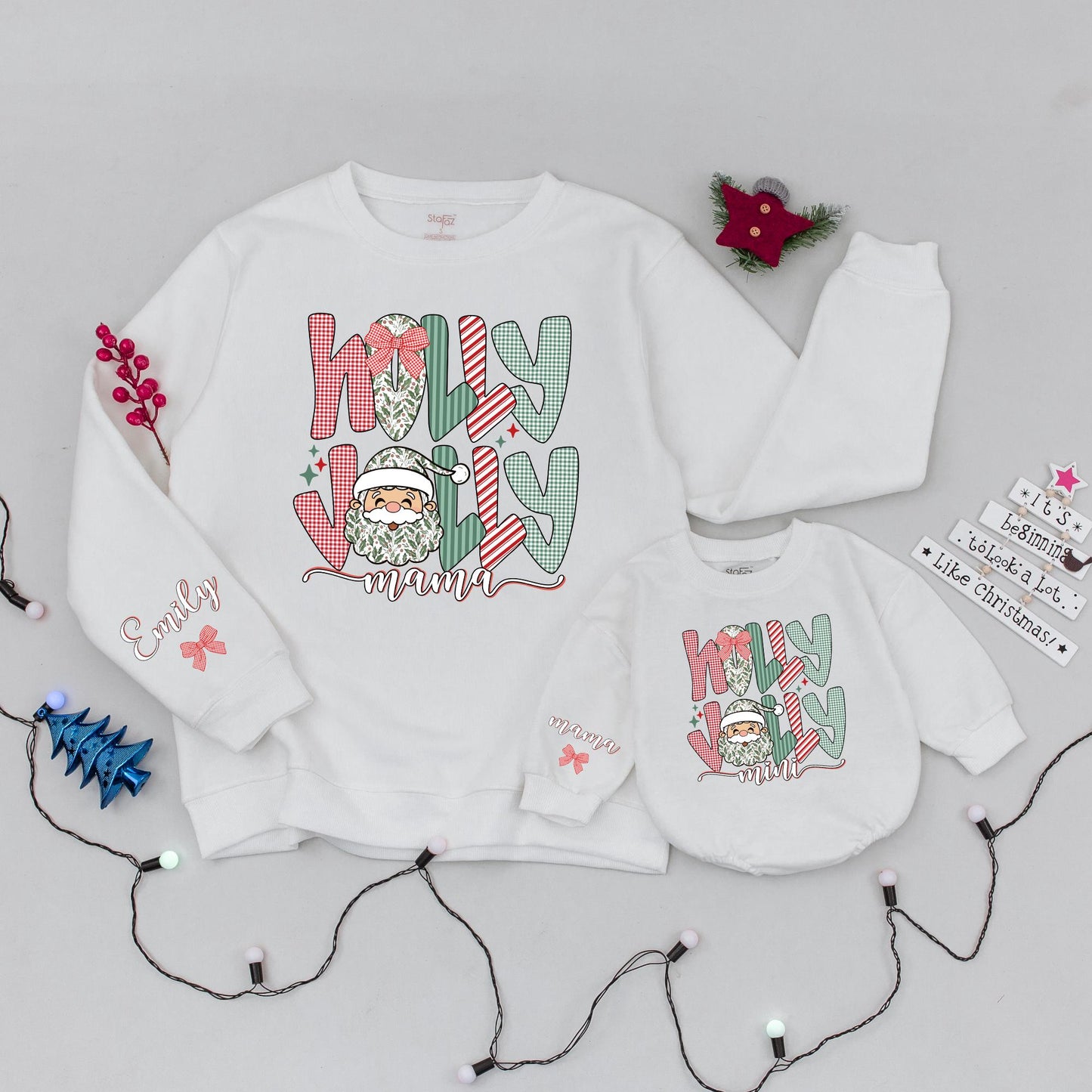 Holly Jolly Mama and Me Matching Christmas Sweaters, Santa Face, Plaid & Gingham Holiday Family Outfit, Mom & Daughter Xmas Gift