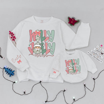 Holly Jolly Mama and Me Matching Christmas Sweaters, Santa Face, Plaid & Gingham Holiday Family Outfit, Mom & Daughter Xmas Gift