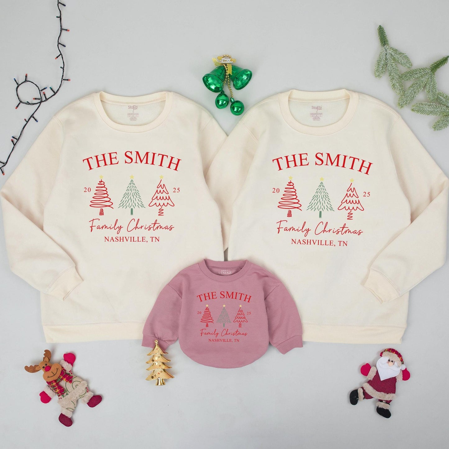 Matching Family Christmas Sweatshirt - Personalized Names Gift for Xmas 2025 Holiday Outfits - Custom Family Name Sweatshirt