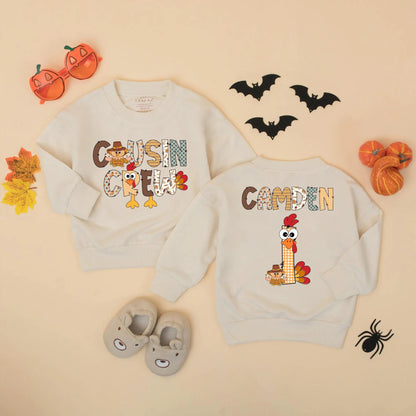 Custom Thanksgiving Cousin Crew Baby Romper with Turkey Design perfect for a memorable First Thanksgiving Gift matching soft infant fall outfits