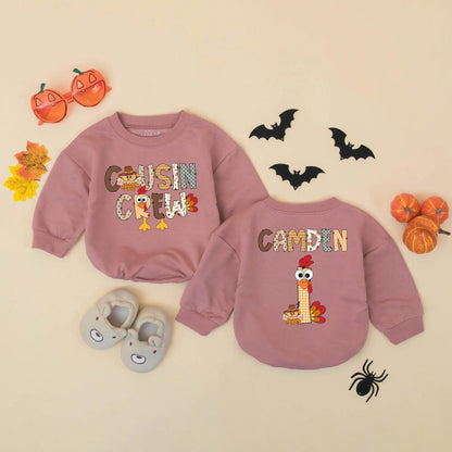 Custom Thanksgiving Cousin Crew Baby Romper with Turkey Design perfect for a memorable First Thanksgiving Gift matching soft infant fall outfits