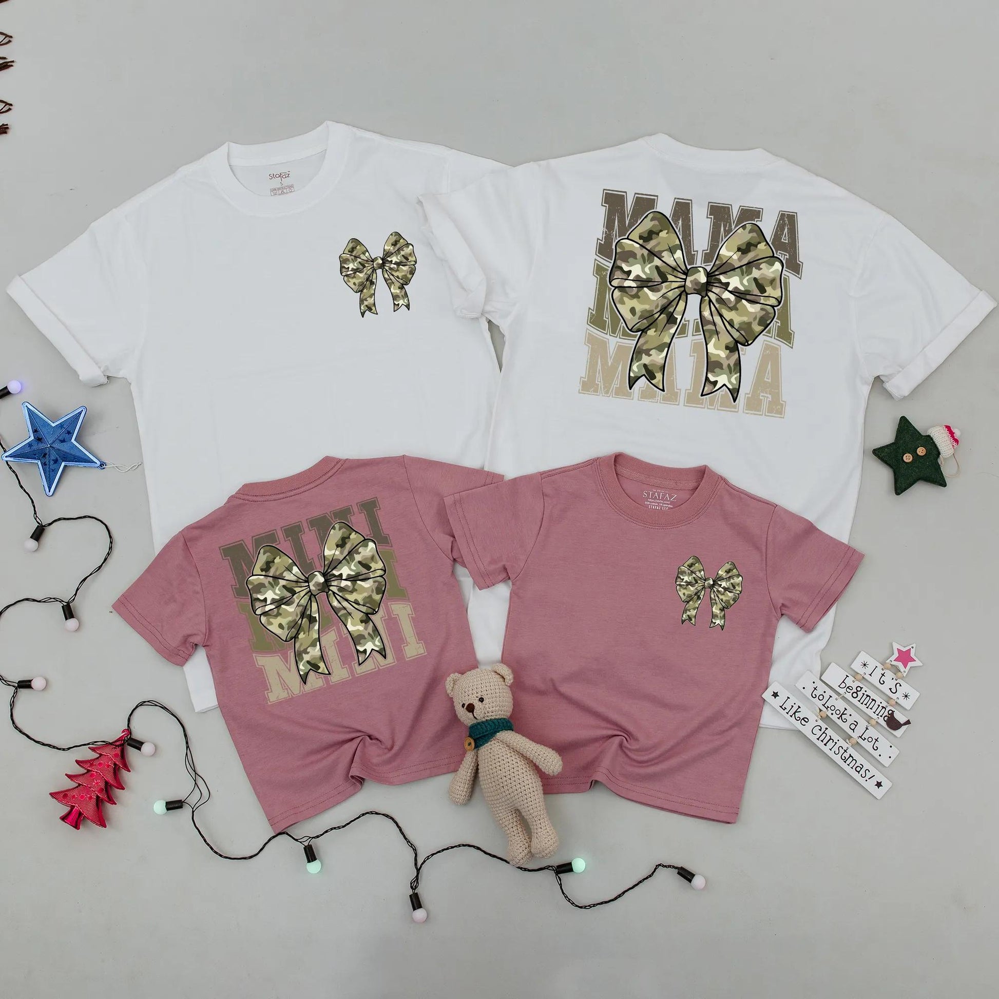 Matching Camo Bow Mama & Mini Shirts Cute Duck Family Outfits for Birthday Photos, First Birthday Gift, Mommy and Me Style, Playful Outdoor Adventure (140)