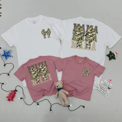 Matching Camo Bow Mama & Mini Shirts Cute Duck Family Outfits for Birthday Photos, First Birthday Gift, Mommy and Me Style, Playful Outdoor Adventure (140)