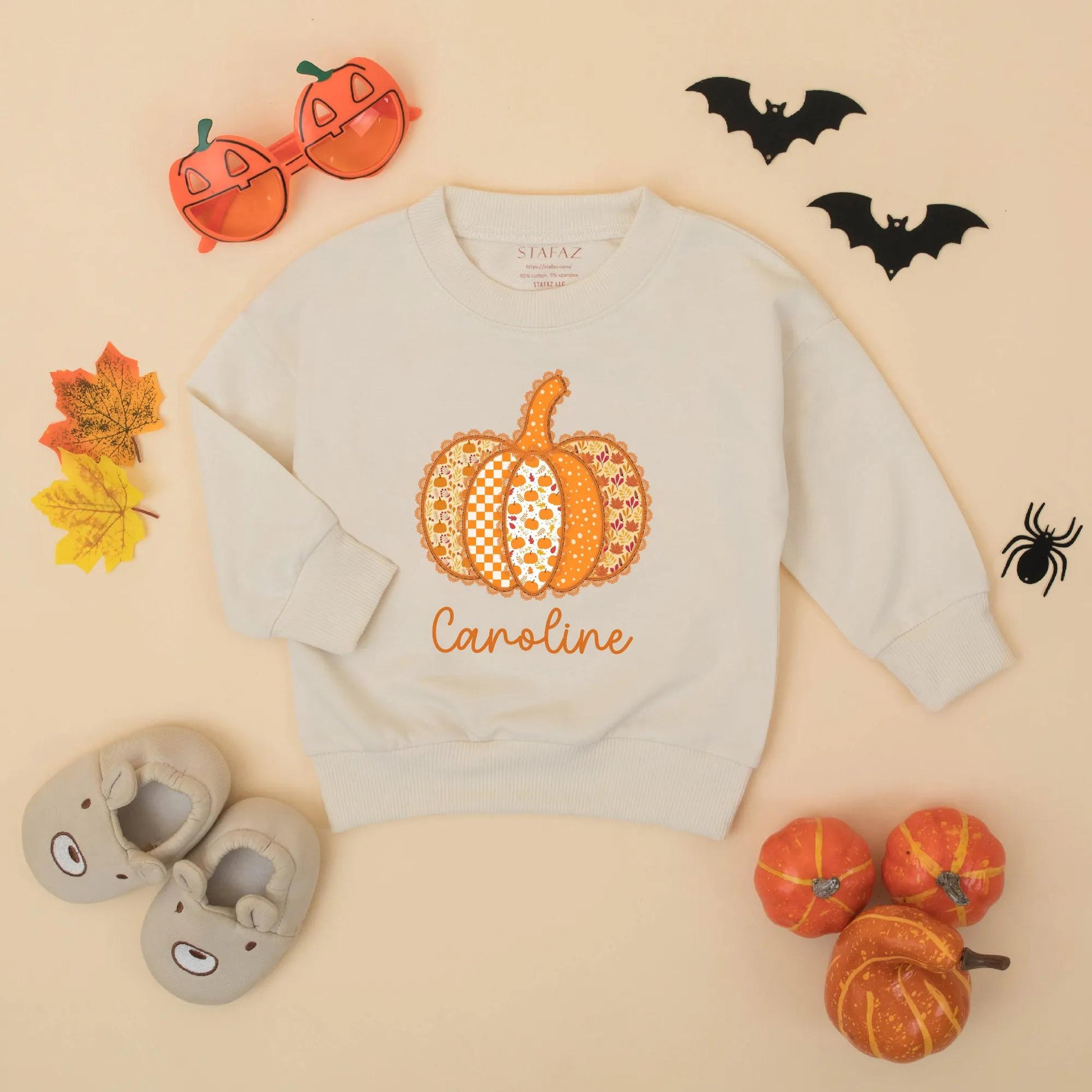 Custom Caroline Pumpkin Patch Romper: Thanksgiving Baby Girl Outfit, Cute Autumn Clothes, Festive Personalized Gift, Preppy Fall Bodysuit (139 chars)
