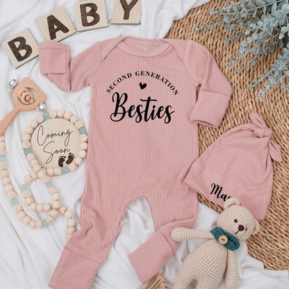 Baby Besties Bodysuit, Personalized Newborn Outfit & Baby Shower Gift for Best Friends' Second Generation. Coming Home Clothes for New Baby