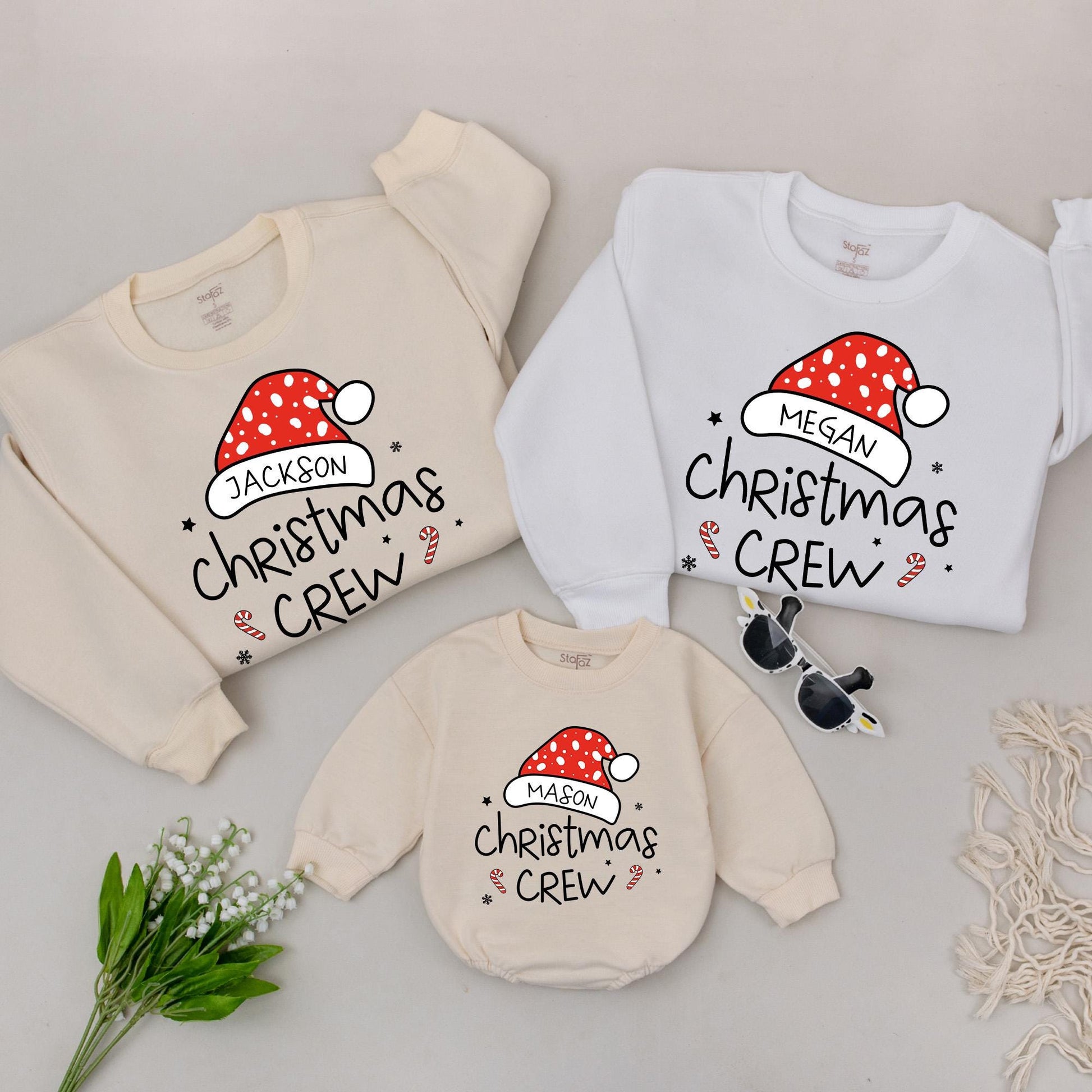 Personalized Christmas Crew Sweatshirt: Matching Family Holiday Sweaters with Custom Name Santa Hat, Xmas Squad Outfit, Festive Vintage Gift for Mom & Me