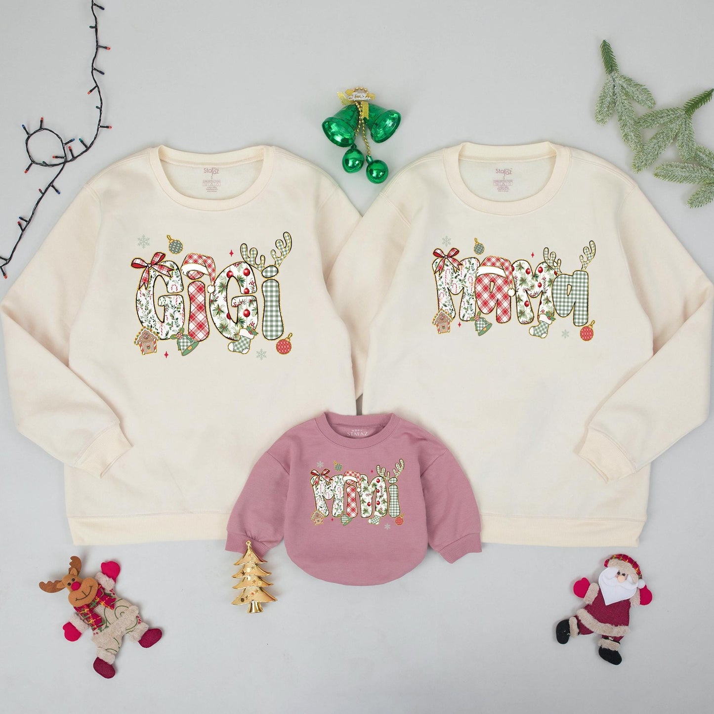Matching Mama and Mini Christmas Sweatshirts with Gold Glitter Letters, Cute Family Xmas Outfits, Personalized Mom and Baby Holiday Sweaters, First Christmas