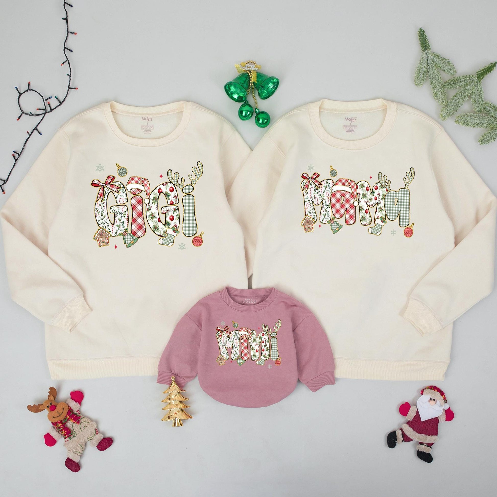 Matching Mama and Mini Christmas Sweatshirts with Gold Glitter Letters, Cute Family Xmas Outfits, Personalized Mom and Baby Holiday Sweaters, First Christmas