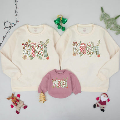 Matching Mama and Mini Christmas Sweatshirts with Gold Glitter Letters, Cute Family Xmas Outfits, Personalized Mom and Baby Holiday Sweaters, First Christmas
