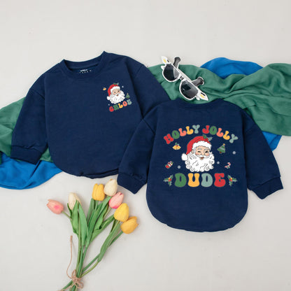 Personalized Holly Jolly Dude Christmas Romper Retro Santa First Holiday Baby Bodysuit Cute Custom Name Vintage Xmas Gift Outfit