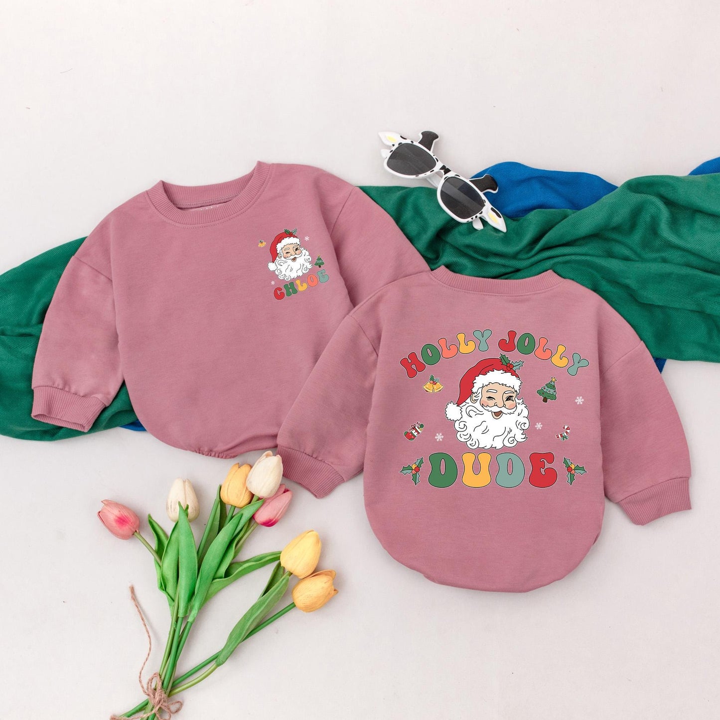 Personalized Holly Jolly Dude Christmas Romper Retro Santa First Holiday Baby Bodysuit Cute Custom Name Vintage Xmas Gift Outfit