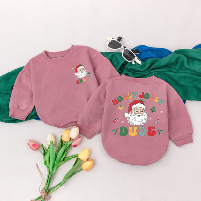 Personalized Holly Jolly Dude Christmas Romper Retro Santa First Holiday Baby Bodysuit Cute Custom Name Vintage Xmas Gift Outfit