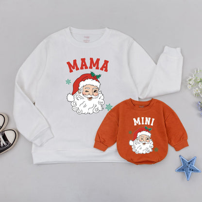 Matching Family Christmas Sweaters, Retro Santa Black & White Design, Personalized MAMA DADA MINI Xmas Gifts, Mommy & Me Outfit