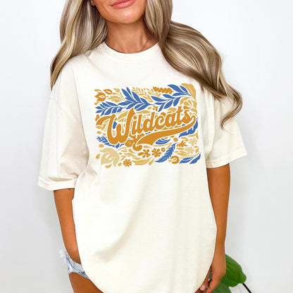 Wildcats Floral Mascot Shirt Custom Team Spirit Tee, Personalized School Colors Game Day Top, Cute Cursive Design, Football Cheer, Back to School Outfit (139)