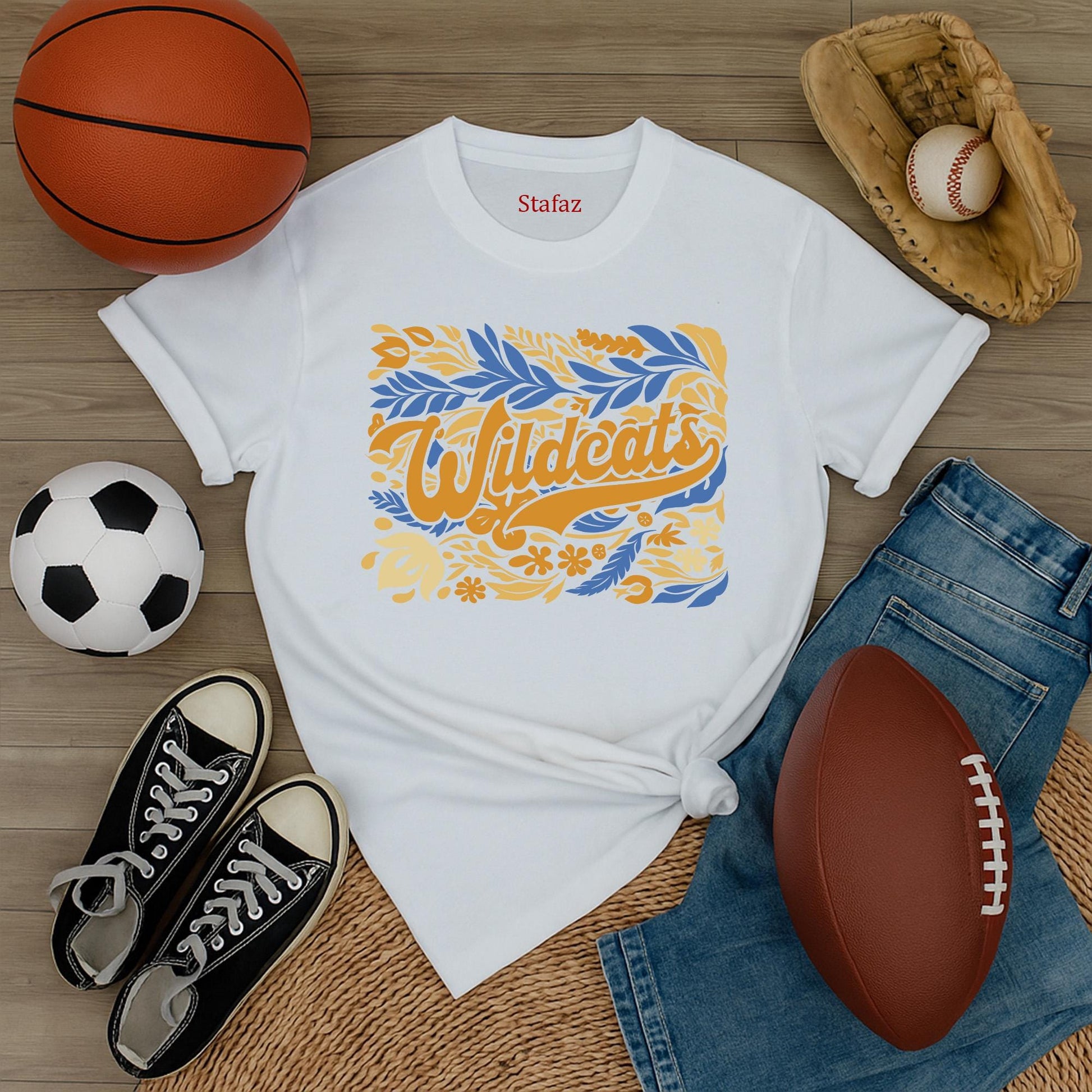 Wildcats Floral Mascot Shirt Custom Team Spirit Tee, Personalized School Colors Game Day Top, Cute Cursive Design, Football Cheer, Back to School Outfit (139)