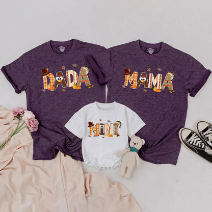 Custom Thanksgiving Family Shirts DADA MAMA SISTER MINI Fall Plaid Pumpkin Acorn Turkey Graphics Matching Outfits for Festive Parties