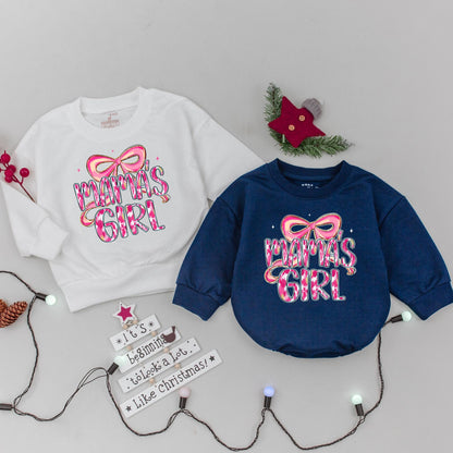 Mama and Mama's Girl Matching Pink Bow Sweatshirts with Ikat Gold Accents for Custom Mother Daughter Girly Mothers Day Gift Whimsical Modern Playful