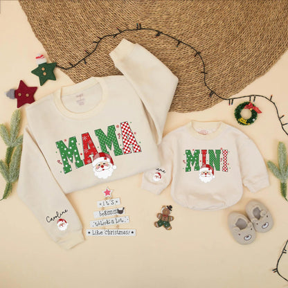 Personalized Mama Mini Christmas Sweaters Family Matching Santa Holiday Outfit Custom Winter Gift, Baby Girl Toddler Christmas